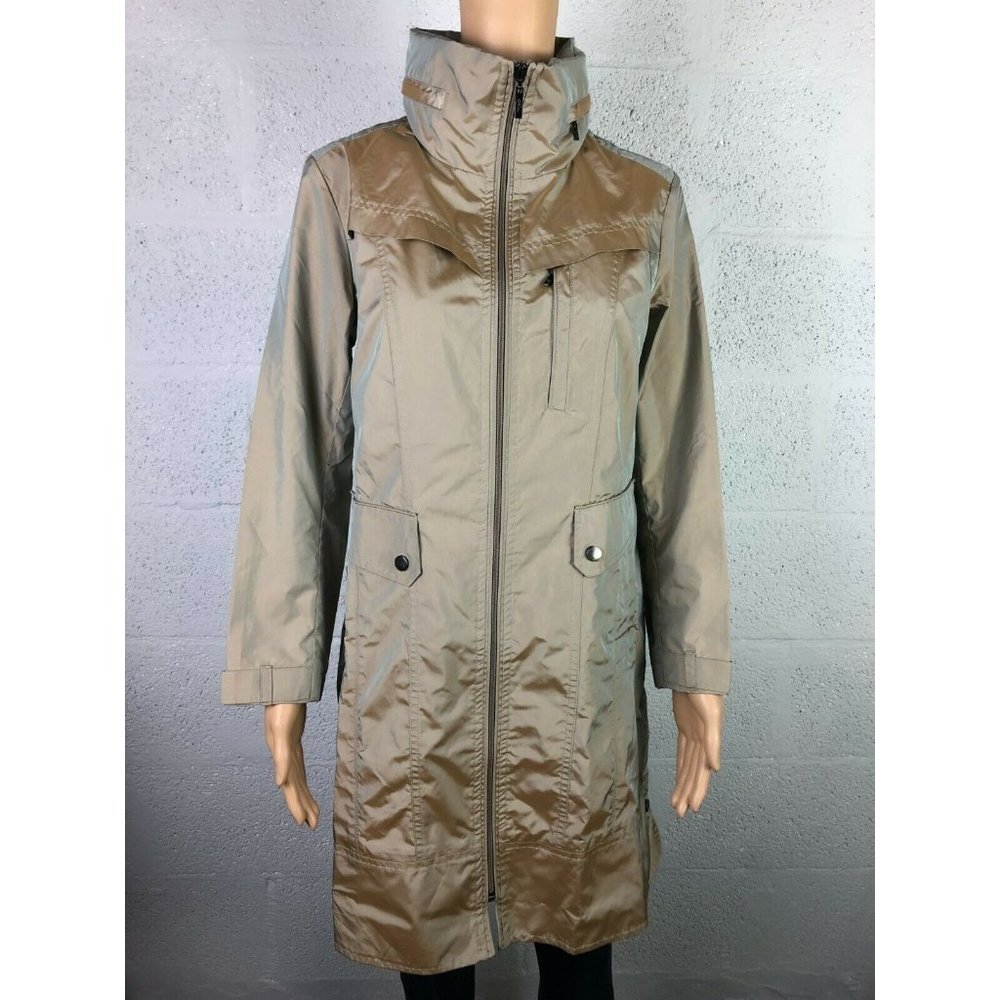Cole Haan New York Tan Beige Rain Trench Coat Zip Style 35MD4030 Women's Size S